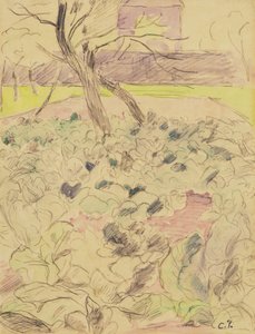 The Cabbage Field, ca. 1880 (blyant og wc på papir) af Camille Jacob Pissarro